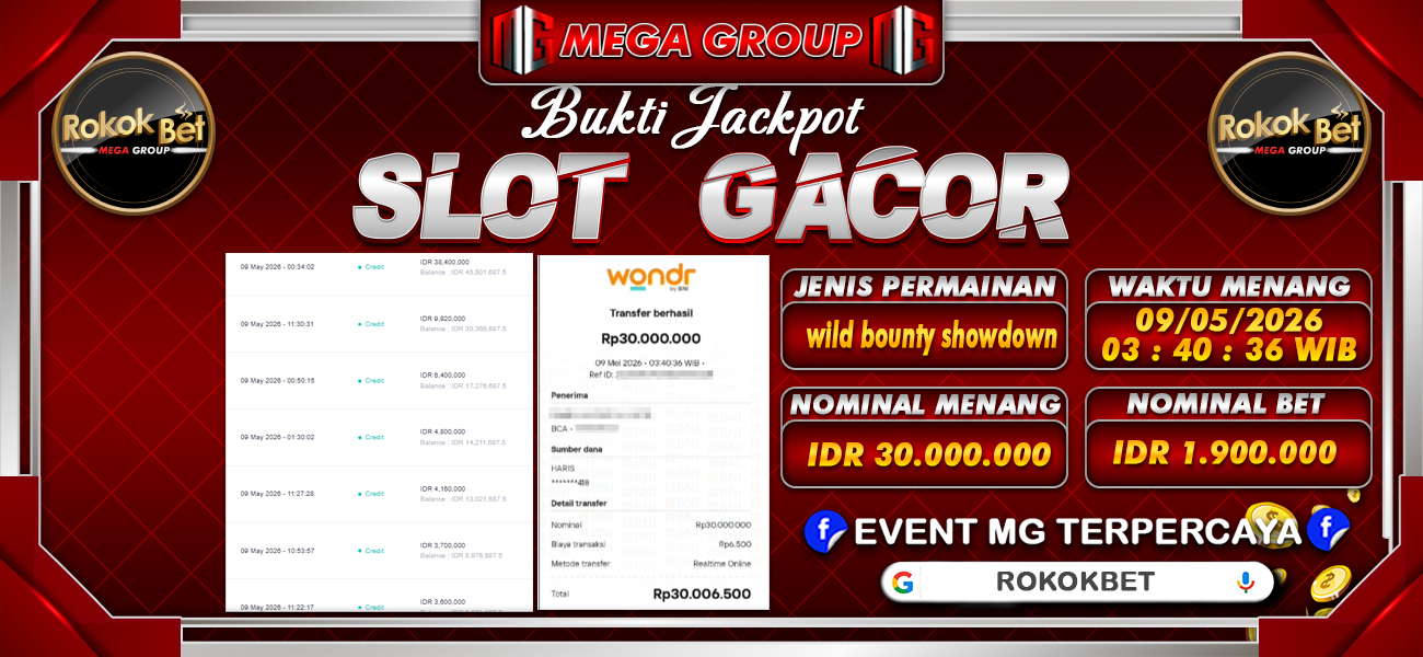 Bukti JP situs Rokokbet hari Jumat, 08 Mei 2026