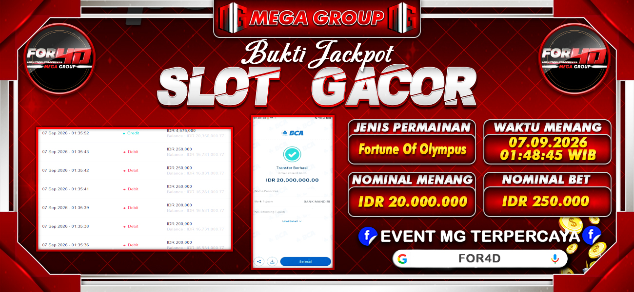 Bukti JP situs For4D hari Senin, 07 September 2026