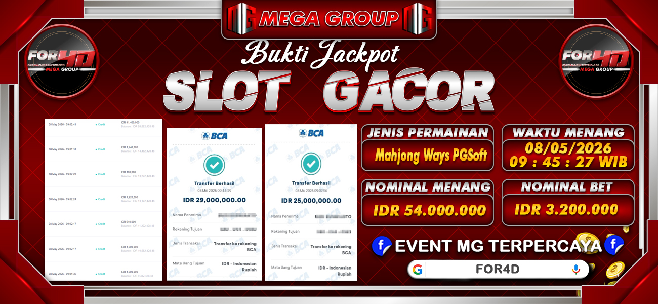 Bukti JP situs For4D hari Jumat, 08 Mei 2026