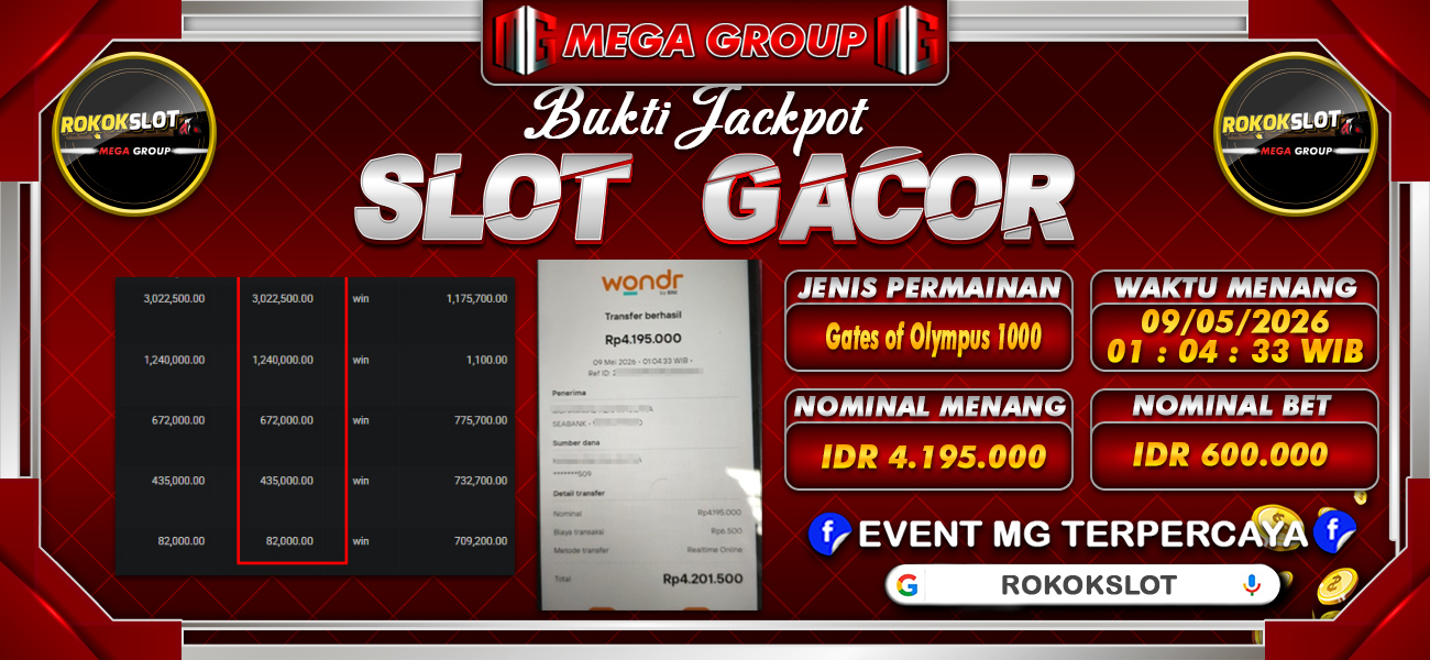 Bukti JP situs Rokokslot hari Jumat, 08 Mei 2026