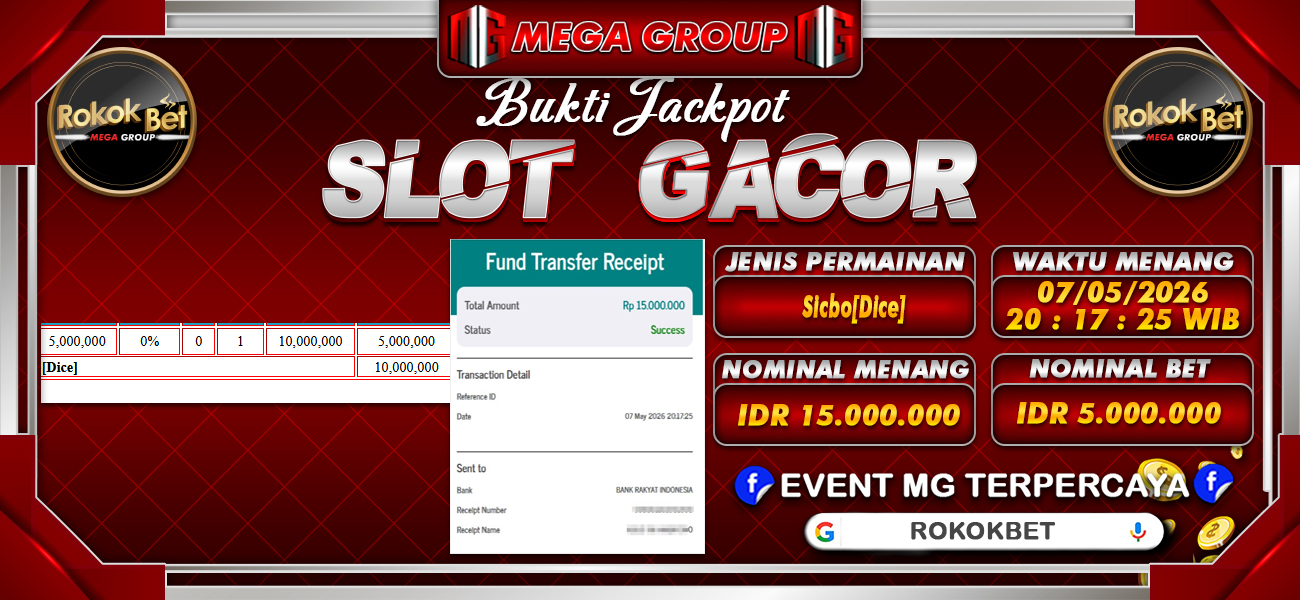 Bukti JP situs Rokokbet hari Jumat, 08 Mei 2026