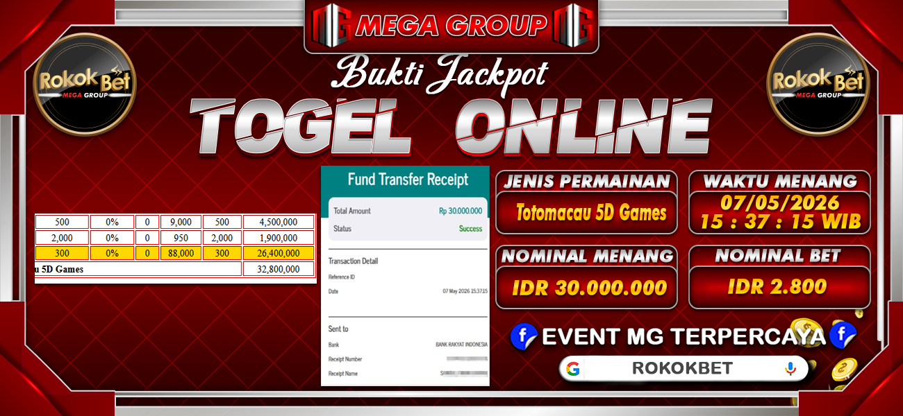 Bukti JP situs Rokokbet hari Jumat, 08 Mei 2026